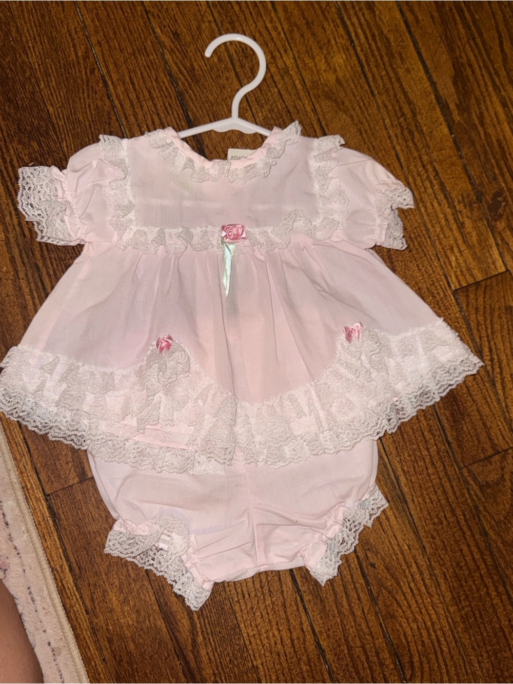 Delicate Sesame Street vintage Pink Lace Baby Dress & Bloomers Set